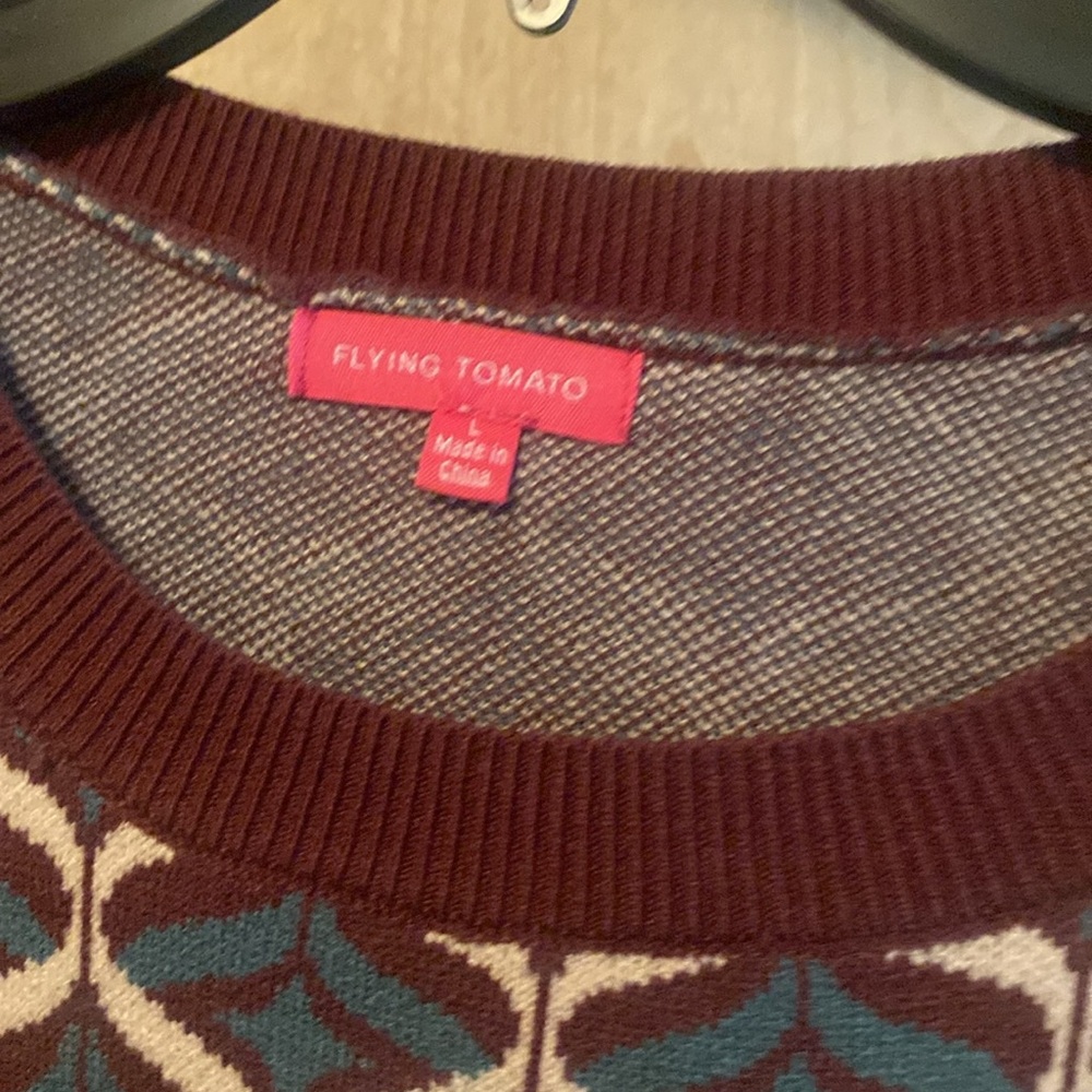 Flying Tomato Brown and Teal Knit Sweater Dress; Size L - Picture 2 of 7